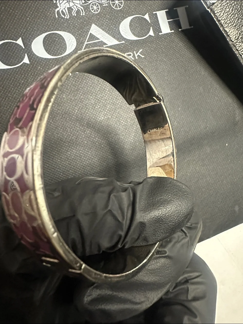 Coach Pink Signature Pattern Cuff Bracelet